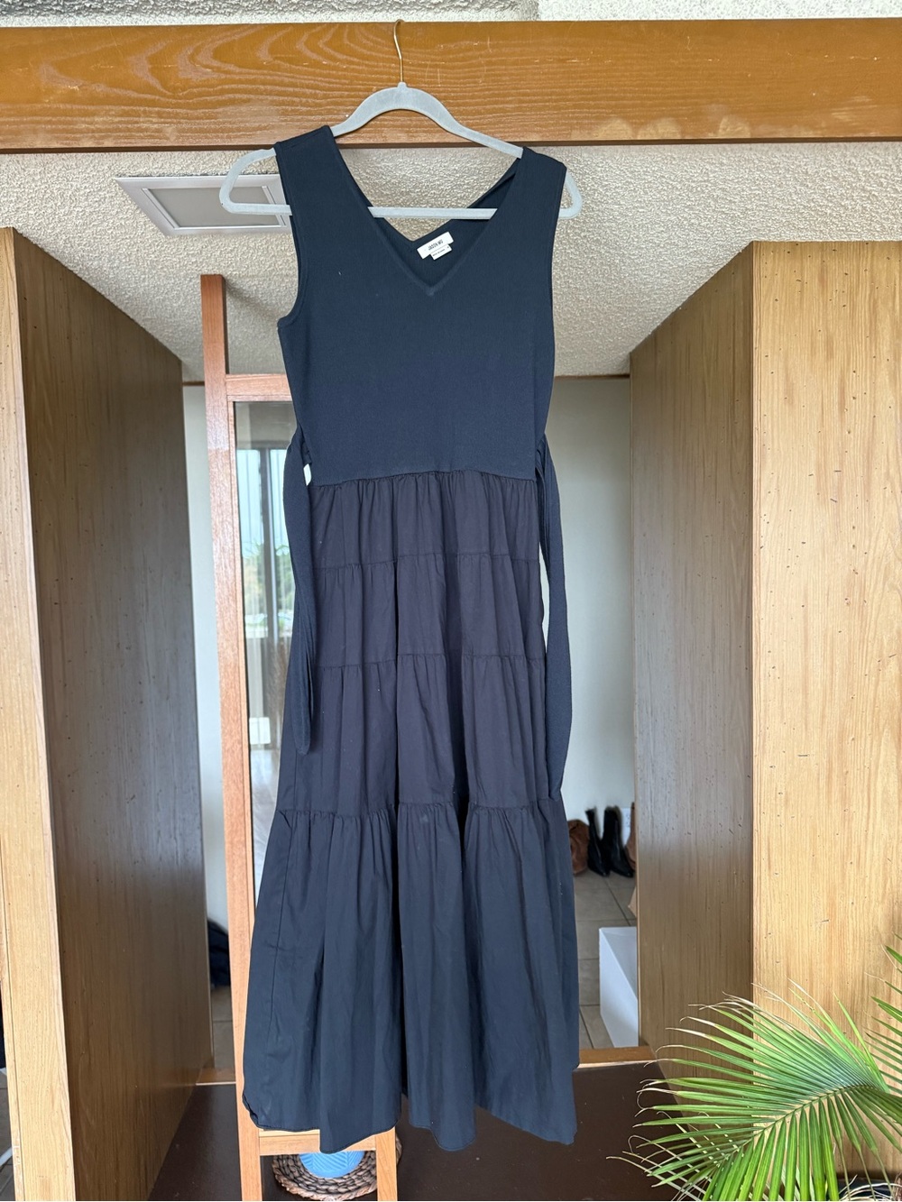 Black V-Neck Tiered Midi Dress